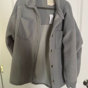 American Eagle Gray Textured Sherpa Jacket